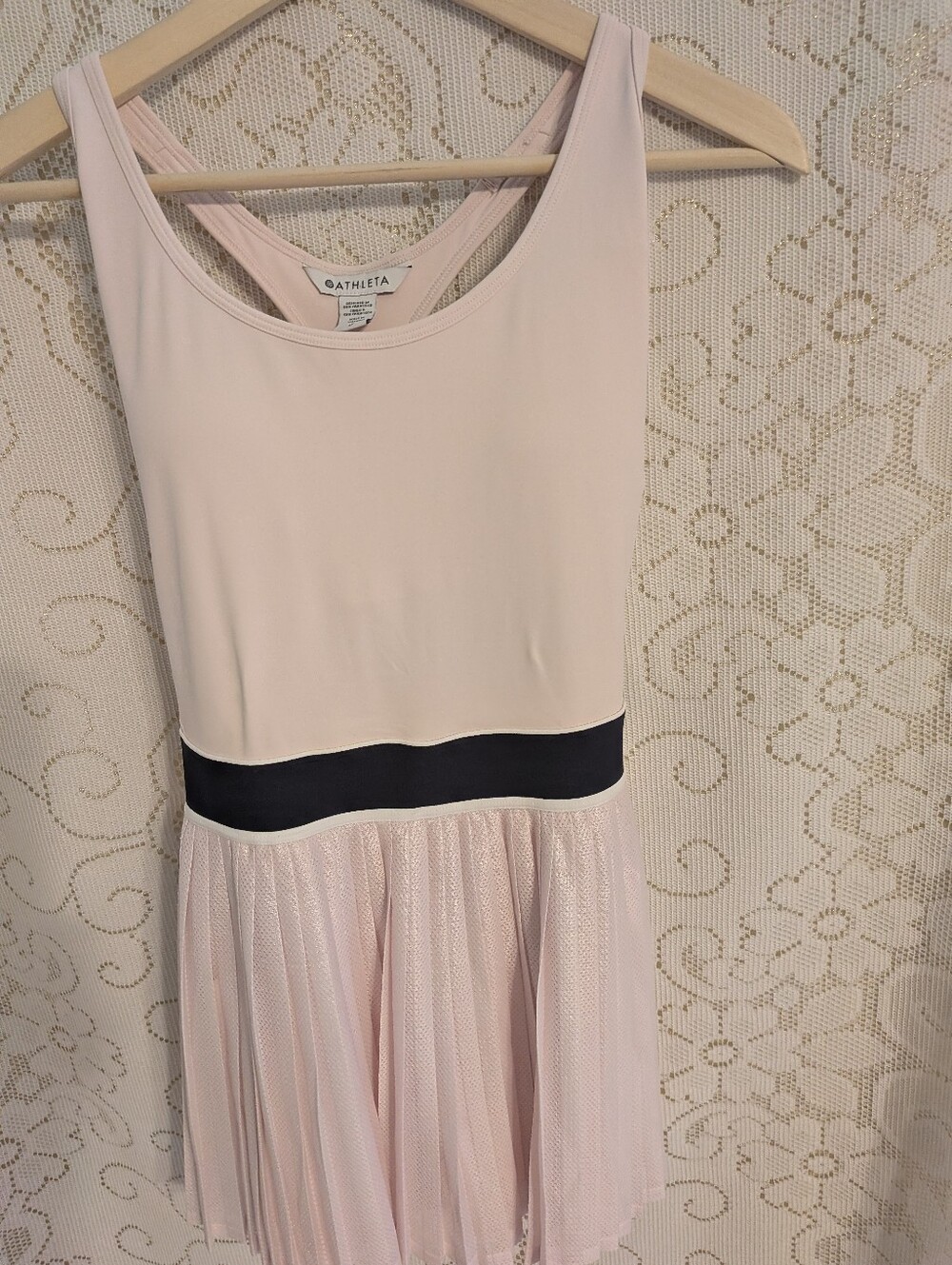 Athleta Pale Pink Mesh Skater Dress with Black Band